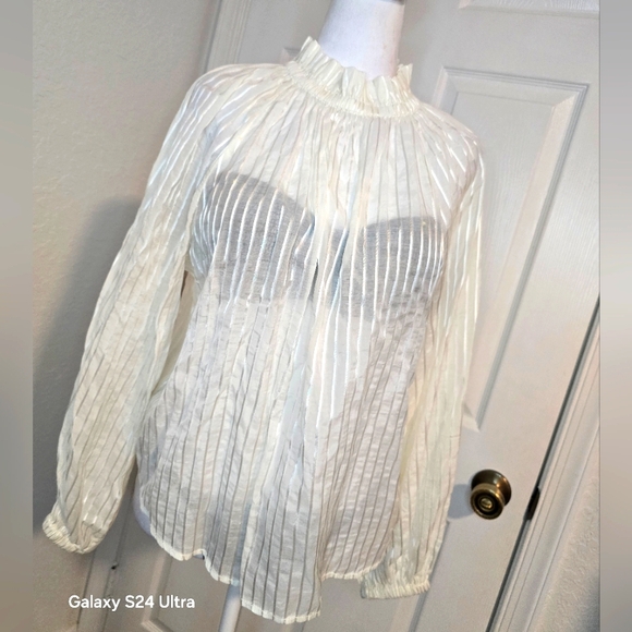 Ann Taylor Tops - Ann Taylor White  Long Sleeve Pleated Blouse